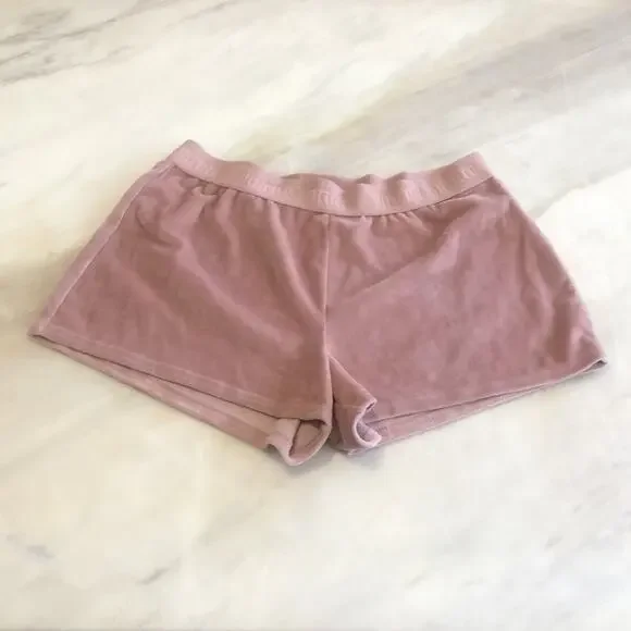 Juicy Couture Pink Shorts golthic crystal Rhinestone Logo rear tush M velour Med - Picture 3 of 4